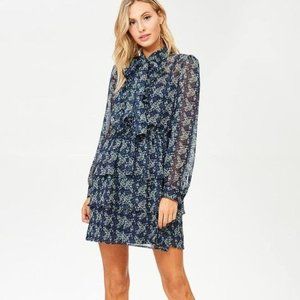 Jane Plus One See-through Floral Print Tier Dress With Neck-tie Detail, Size S